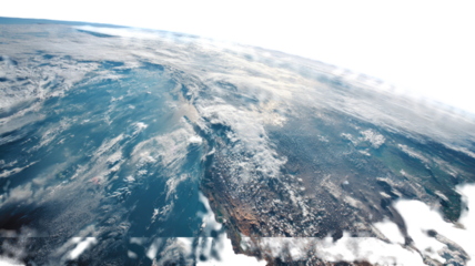 Planet Earth view from outer space showing atmosphere clouds ocean and land curvature isolated on white background