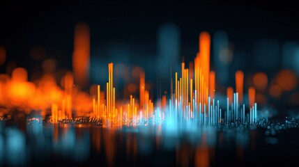 Abstract Data Visualization with Glowing Bars Representing Information Flow and Futuristic Technology, Ideal for Backgrounds