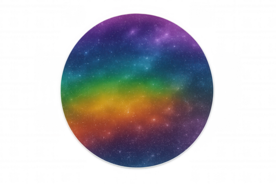 Colorful space galaxy nebula circle on transparent background with vibrant rainbow starfield