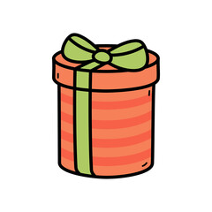 Illustration of a Red Present with Green Ribbon and Transparent Background