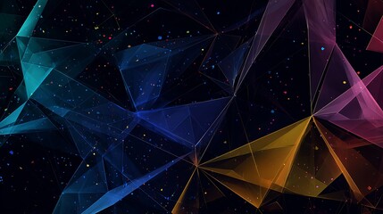 Abstract geometric design featuring translucent triangular shapes and stardust
