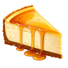 A single slice of creamy cheesecake, drizzled with caramel, on a graham cracker crust
