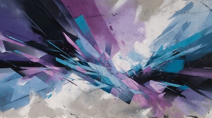 Dynamic Geometric Abstraction with Blue and Purple Fragments on Textured Surface