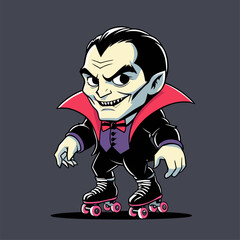 illustration of Dracula rollerblading