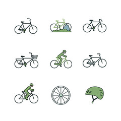 Fototapeta premium Collection of bicycles displayed on white shows various styles and equipment for cycling enthusiasts.