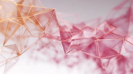 Intricate network of translucent polygonal shapes with soft pink hues and golden edges