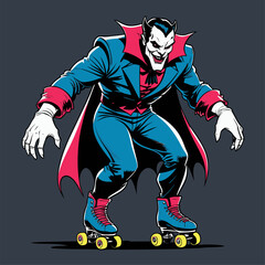 illustration of Dracula rollerblading
