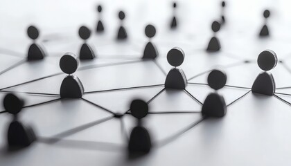 The illustration shows multiple small black figures linked together by a system of thin lines, suggesting a network or connection between them.