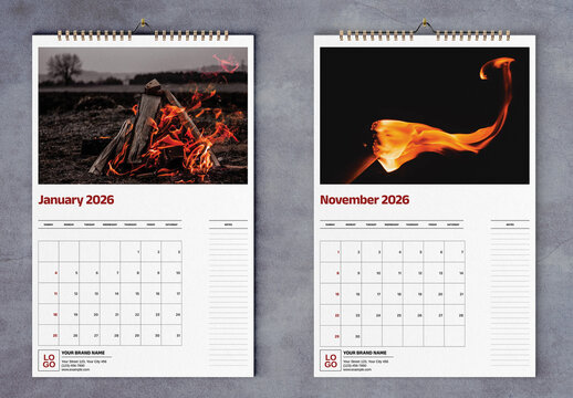 Lifestyle Orange Fire Wall Calendar 2026 Tabloid Layout