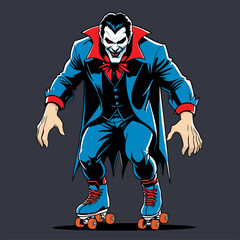 illustration of Dracula rollerblading