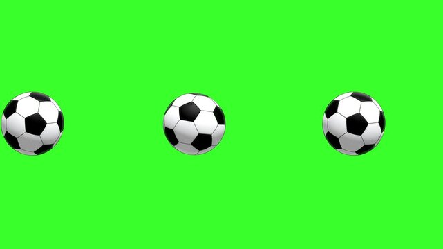 Three classic black-and-white soccer balls bounce and move across the frame on a chroma key green background, perfect for sports intros, football highlights, game promotions, or overlaying onto stadiu