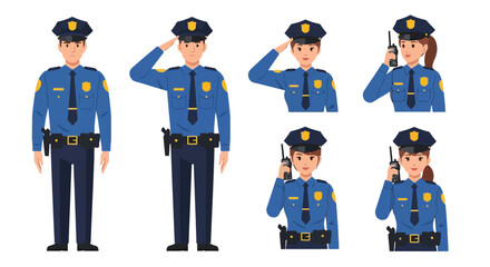 Vector Illustration of Law Enforcement Officers in Various Poses for Educational Materials and Community Safety Awareness Campaigns