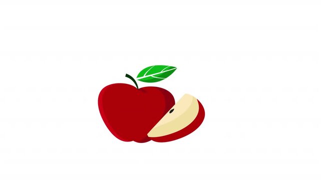 Animated red delicious apple and slice icon, Crisp, clean design ideal for health apps, food delivery services, and education