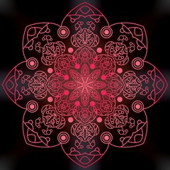 This colorful mandala design, with its unique patterns and symmetrical shapes, represents balance, beauty, and harmony in the universe, blending with the gradients of the background colors.