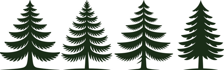 Fototapeta premium A row of evergreen pine tree silhouettes symbolizing forest nature, wilderness, and winter landscape, perfect for eco backgrounds, outdoor designs, environment conservation, and natural scenery concep