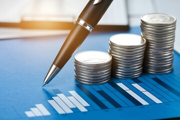 Pile of gold coins stack in finance treasury deposit bank account for saving . Concept of corporate business economy and financial growth by investment in valuable asset to gain cash revenue profit.