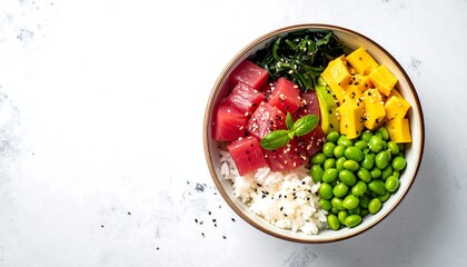 Overhead Authentic Hawaiian Ahi Tuna Poke Bowl