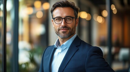 Professional man in business attire modern office portrait urban environment confident stance