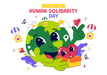 International Human Solidarity Day Vector Illustration Featuring Earth, Hands, and Love Symbols Representing Unity, Help, and Support for People