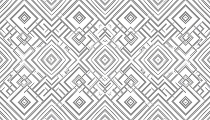 Fototapeta premium A grayscale, symmetrical geometric design features interlocking diamond and zigzag patterns, creating a visually intriguing repeating element