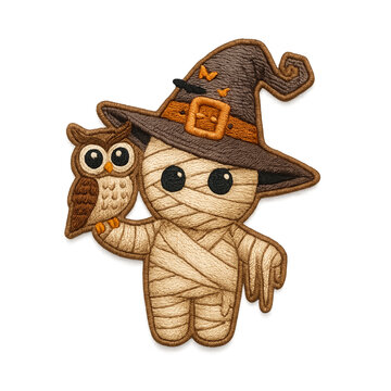 Cute Mummy Patch Embroidery Design with owl