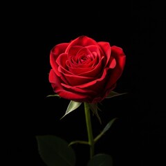
Red rose on black background, romantic minimal composition.
