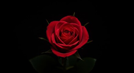 
Red rose on black background, romantic minimal composition.
