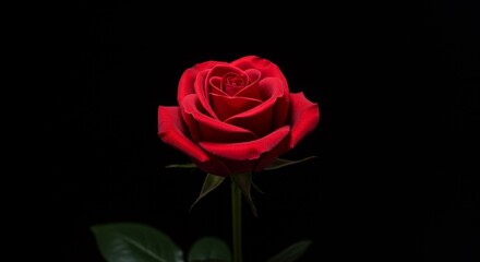 Fototapeta premium Red rose on black background, romantic minimal composition. 