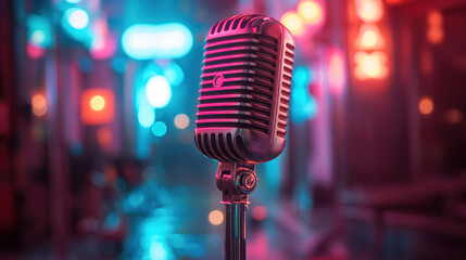 Bright Neon Microphone Sign for Podcast Recording