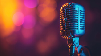 Microphone for podcasting on simple backdrop