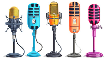 Variety of microphones displayed on white background