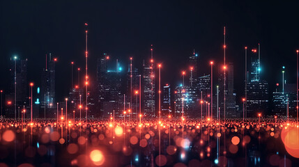 Innovative Smart City Concept with Glowing Particle Connections
