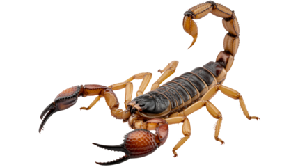 Intense scorpion poised for action with sharp claws and segmented tail