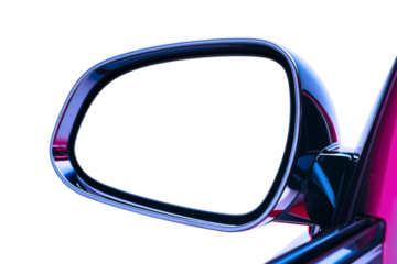 A glossy car side mirror with a blank white display for mockup or branding. Isolated on transparent background, PNG.