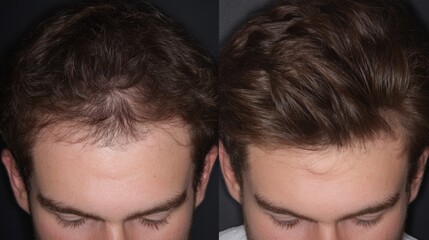 Hair Restoration Transformation Showcasing Before and After Results in a Professional Setting