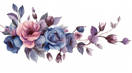 Watercolor Floral Arrangement with Roses and Leaves in Pastel Colors