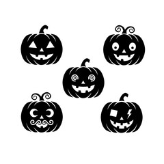 Halloween Pumpkin Icon Set with Whimsical Jack-o'-Lantern Silhouettes for Digital Art and Stickers
