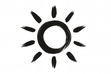 Sun hand drawn brush stroke icon representing weather, summer, light, and sunshine on transparent background