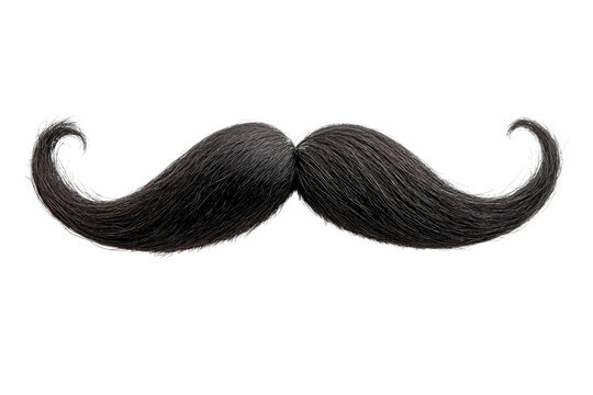 Detailed studio shot showcases a classic black handlebar mustache element on transparent background