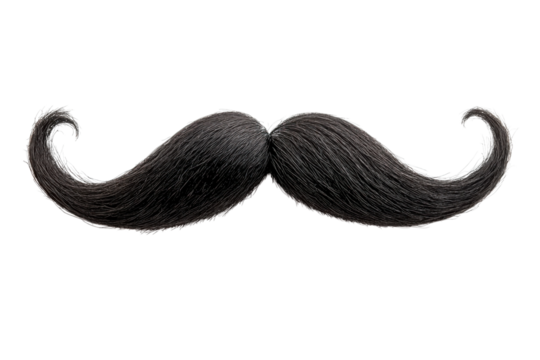 Detailed studio shot showcases a classic black handlebar mustache element on transparent background