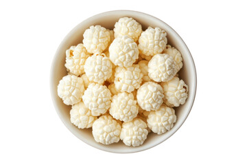 Bowl filled with delicious white cheddar popcorn snack ready to be enjoyed at home on transparent background