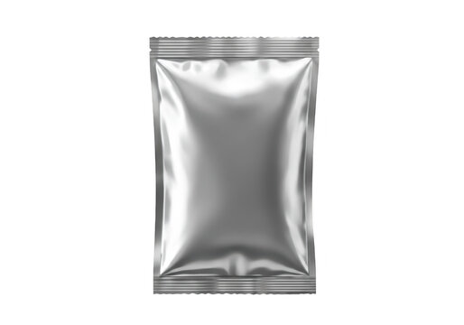 Silver foil sachet packaging mockup isolated on transparent background