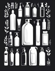 Vector illustration of various cosmetic bottles