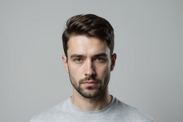 Fototapeta premium Portrait of a serious man studio setting photography minimalist environment close-up view human emotions