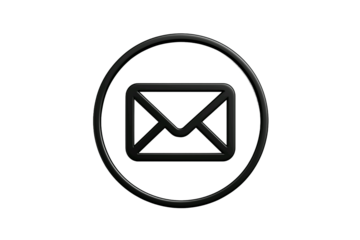 A simple black envelope icon inside a black oval outline isolated on transparent background