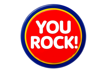 Bright red circular badge with white text saying you rock isolated on transparent background