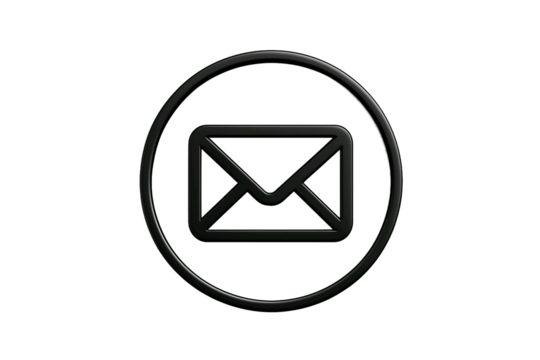 A simple black envelope icon inside a black oval outline isolated on transparent background