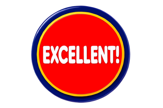 Retro style oval badge with the word excellent in white letters on a red background isolated on transparent background