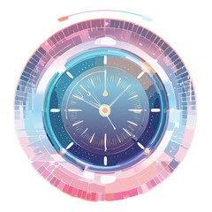 Futuristic Abstract Clock Face Design with Glowing Blue and Purple Rings Representing Digital Time and Technology Illustration