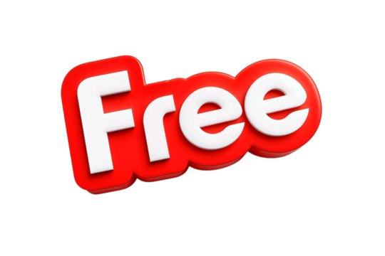 Bright red 3d word free with white letters isolated on transparent background